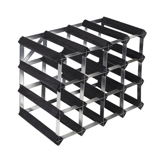 Rack for 16 wine bottles, pine wood, "Black Ash" color, assembled - RTA