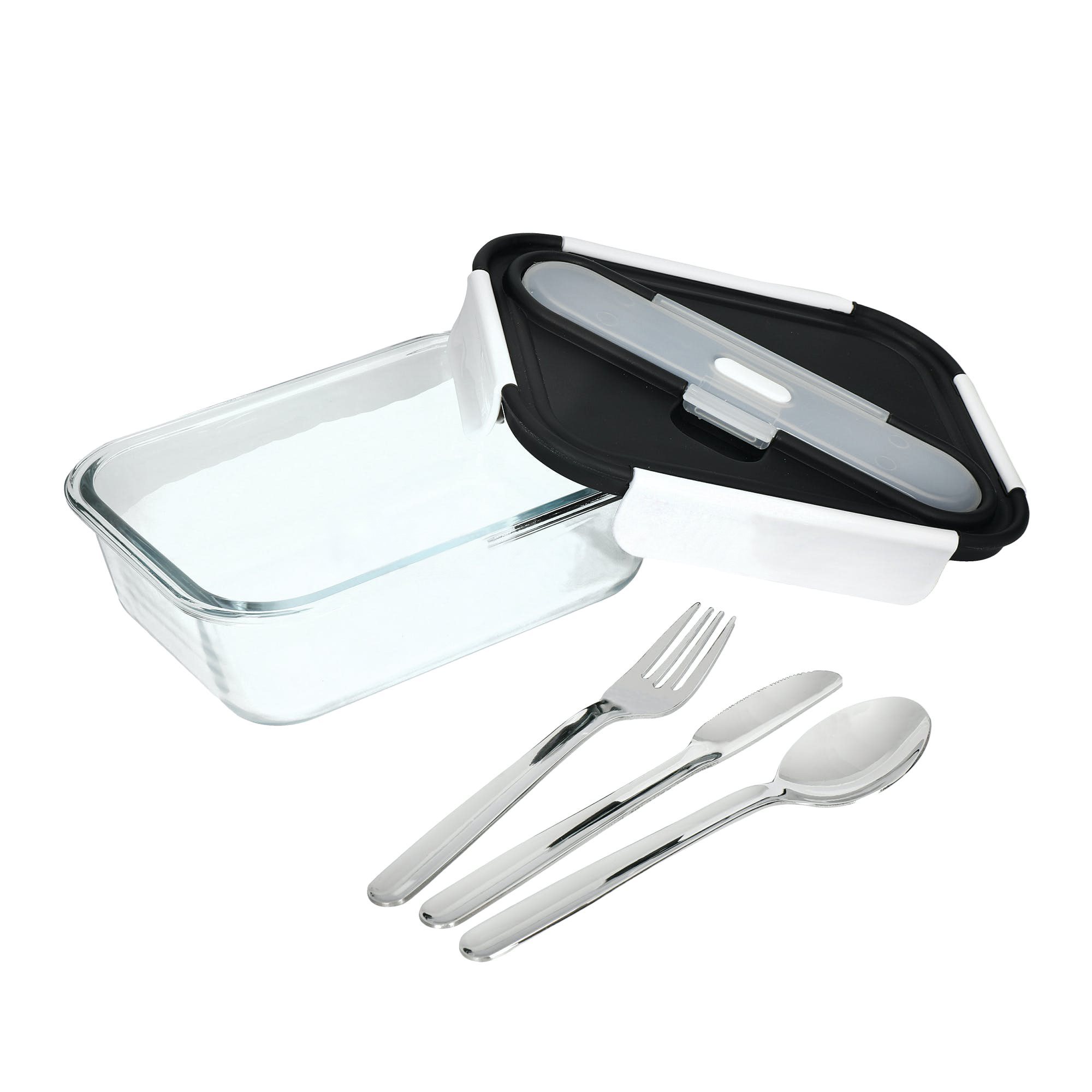 Built Gourmet 3 Compartment Bento Set with Stainless Steel Utensils in  Black 