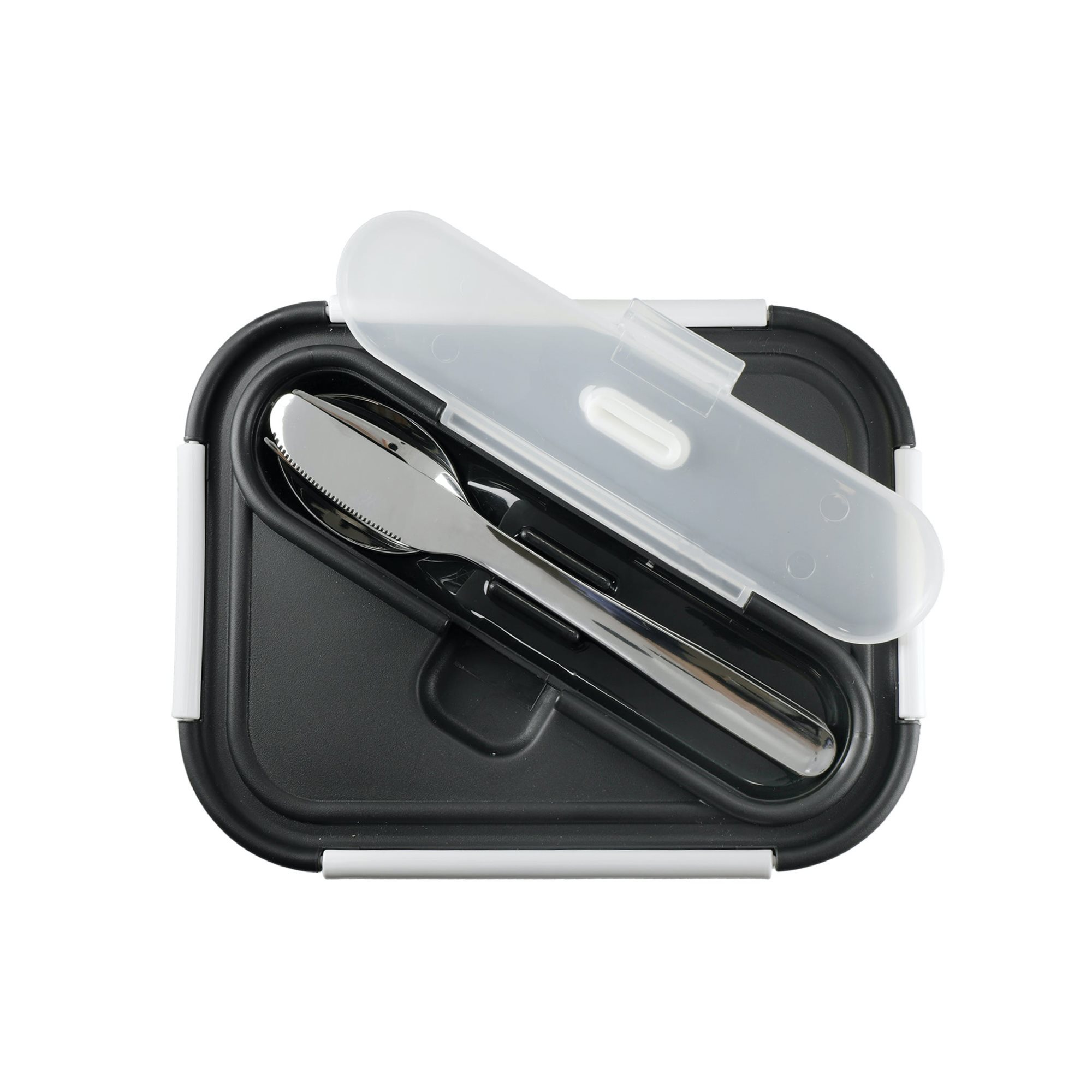 Built Gourmet 3 Compartment Bento Set with Stainless Steel Utensils in  Black 