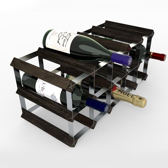 Portabottiglie per 15 bottiglie di vino, legno di pino, colore "Black Ash" - RTA