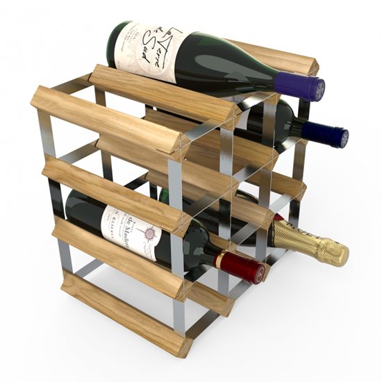 Portabottiglie per 12 bottiglie di vino, legno di pino, <<Light Oak>> - RTA