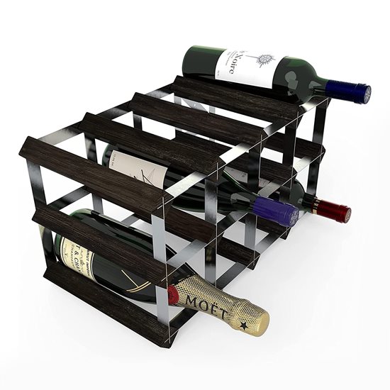 Rack para 12 garrafas de vinho, madeira de pinho, cor "Black Ash", montado - RTA