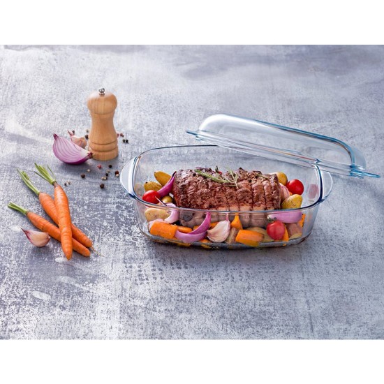 Kapaklı dikdörtgen tabak, ısıya dayanıklı camdan yapılmış, "Essentials", 4,4L + 2,3L - Pyrex