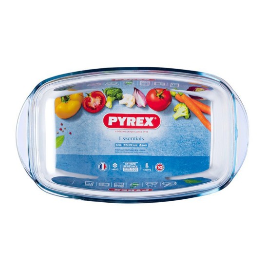 Rektangulært fad med låg, lavet af varmebestandigt glas, "Essentials", 4,4L + 2,3L - Pyrex