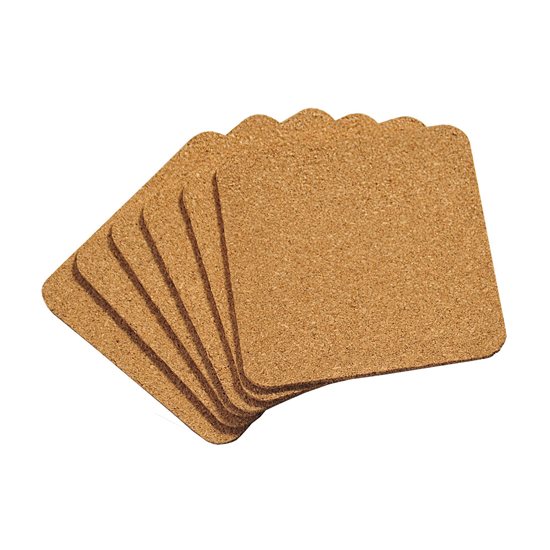 Set of 6 coasters, square, cork - Kesper