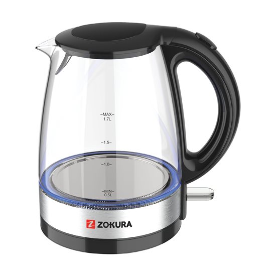Електрически чайник, стъклен, 1.7 L, 2200 W - Zokura