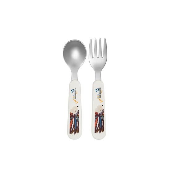 Set of 2 stainless steel cutlery, "Infant" range, yellow - Cuitisan