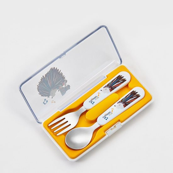 Set of 2 stainless steel cutlery, "Infant" range, yellow - Cuitisan