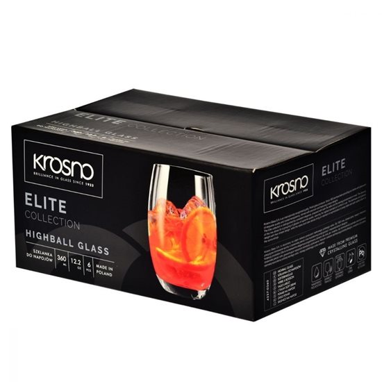 Set of 6 "Elite" water drinking glasses, 360 ml - Krosno