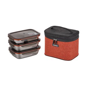 Set med 3 "To Go" matförvaringsbehållare, gjorda av rostfritt stål, med isolerande handväska - Cuitisan