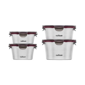 Set of 4 “Flora” food storage containers, round, stainless steel - Cuitisan