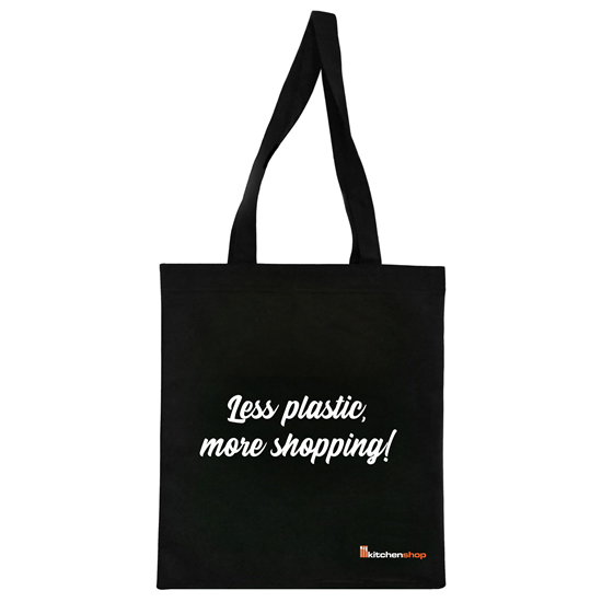 "Less plastic, more shopping!" pirkinių krepšys
