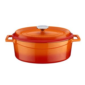 Oval saucepan, cast iron, 31 cm, "Trendy", orange color - LAVA brand