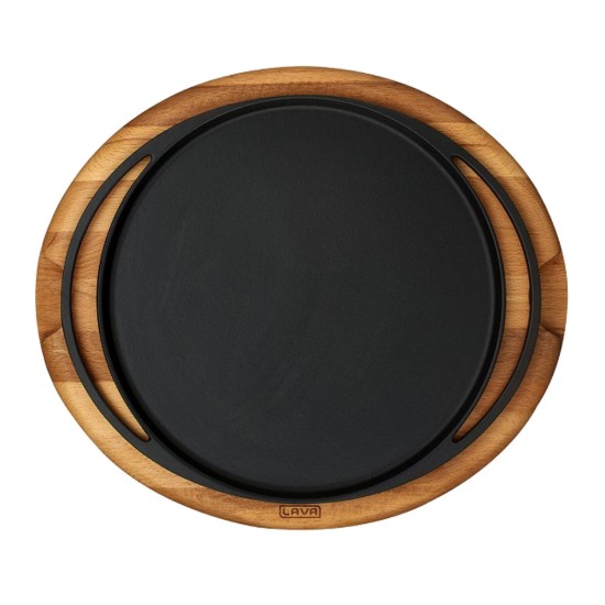 Pizza / lívanečník, litinový, 28 cm, s dřevěným stojanem - LAVA