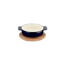 Saucepan, cast iron, 14 cm, with wooden stand, blue - LAVA