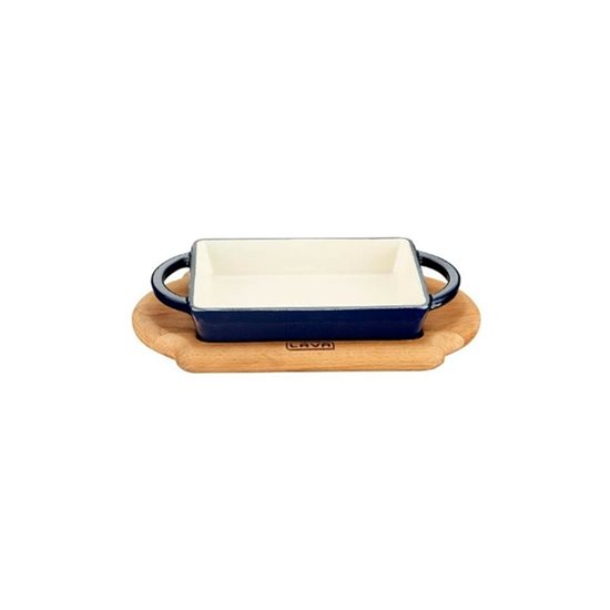 Cast iron dish, 12 x 15 cm, with wooden stand, blue - LAVA brand
