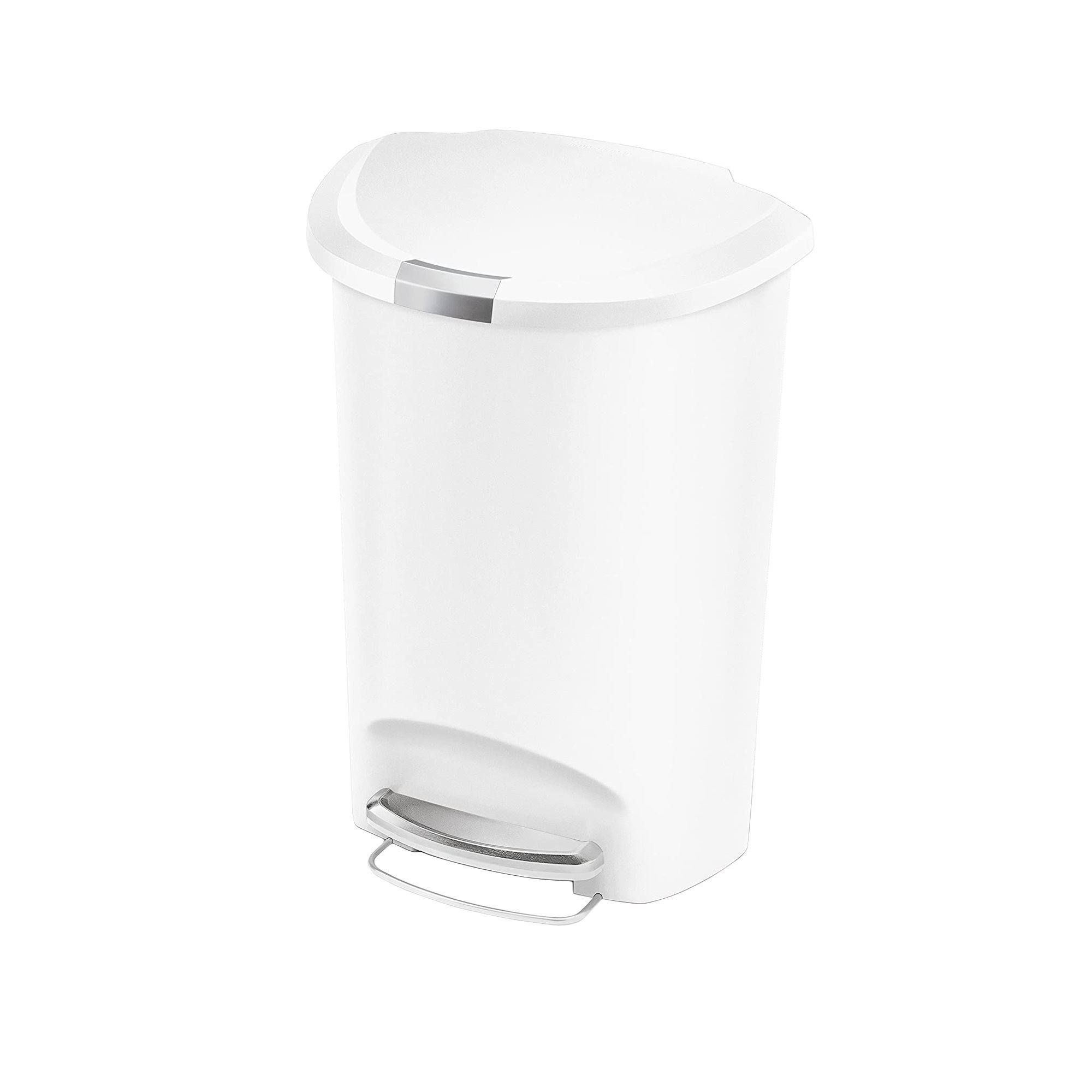 Cubo de basura con pedal, 50 L, semicircular, Blanco - simplehuman