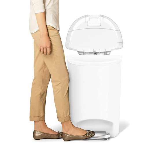 Mülleimer mit Pedal, 50 L, halbrund, Weiß - simplehuman