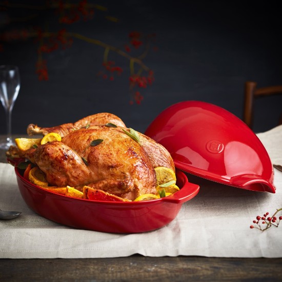 Posuda za pečenje piletine, keramika, 41,5 × 27,5 × 22 cm / 4 l, Burgundy - Emile Henry