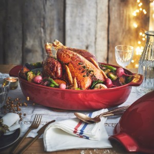 Chicken roasting dish, ceramic, 41.5 × 27.5 × 22 cm / 4 l, Burgundy - Emile Henry