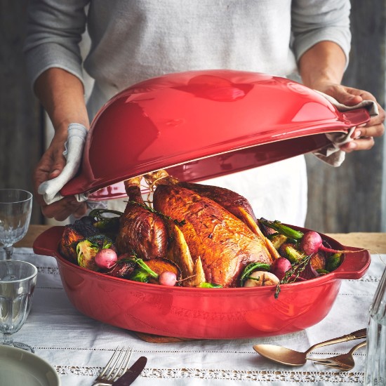 Chicken roasting dish, ceramic, 41.5 × 27.5 × 22 cm / 4 l, Burgundy - Emile Henry