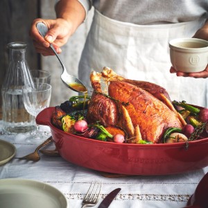 Chicken roasting dish, ceramic, 41.5 × 27.5 × 22 cm / 4 l, Burgundy - Emile Henry