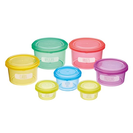 Sæt med 7 plastikbeholdere til portionskontrol - fra Kitchen Craft
