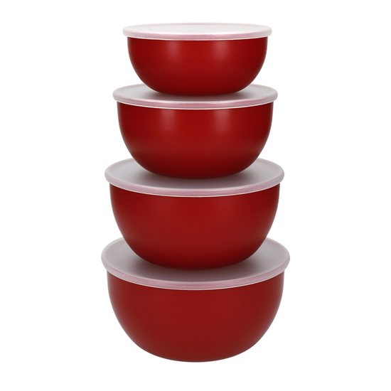 4 részes előkészítő tálak, műanyag, tetővel, Empire Red - KitchenAid