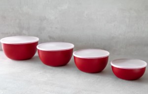4 parçalı hazırlık kaseleri, plastik, kapaklı, Empire Red - KitchenAid
