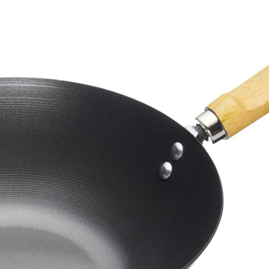 Wok pan with wooden handle, 30 cm, carbon steel - from the Kitchen Craft brand