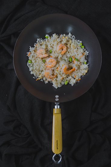 Pan wok le láimhseáil adhmaid, 30 cm, cruach carbóin - ón mbranda Kitchen Craft