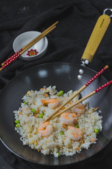 Patelnia wok z drewnianym uchwytem, 30 cm, stal węglowa - od marki Kitchen Craft