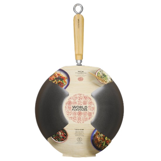 Patelnia wok z drewnianym uchwytem, 30 cm, stal węglowa - od marki Kitchen Craft