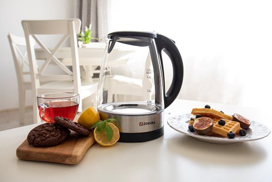 Electric kettle, made of glass, 1.7 L, 2200 W - Zokura