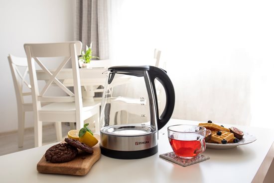 Electric kettle, made of glass, 1.7 L, 2200 W - Zokura