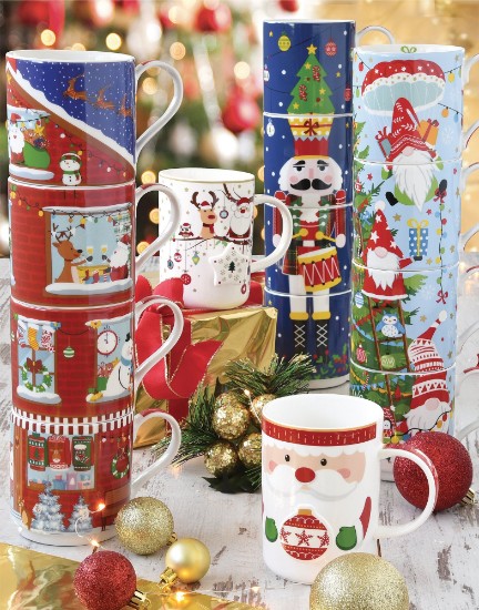 Sæt med 4 "Christmas Neighbors" porcelænkrus, 275 ml - Nuova R2S