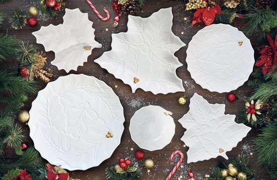 Platter poircealláin chun freastal ar appetizers, 22x20 cm, "HOLLY &BERRIES WHITE" - Nuova R2S