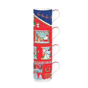 Set of 4 "Christmas Neighbors" porcelain mugs, 275 ml - Nuova R2S 