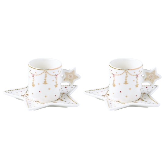 2 kavos puodelių su lėkštutėmis rinkinys, 80 ml, porcelianas, "CHRISTMAS LIGHTS" - Nuova R2S