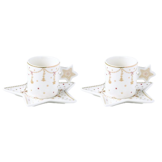 Set de 2 tazas de café con platillos, 80 ml, porcelana, "CHRISTMAS LIGHTS" - Nuova R2S