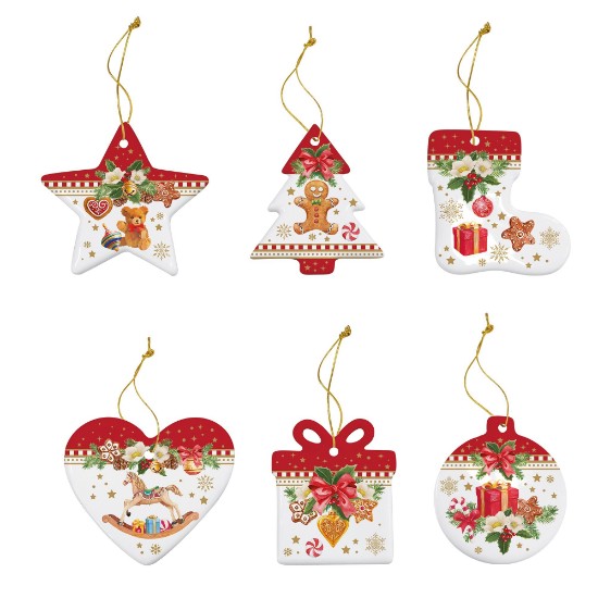6-delt juletræspynt, porcelæn, CHRISTMAS MEMORIES - Nuova R2S
