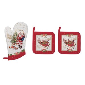 Set of oven mitt and 2 cookware hot pads, CHRISTMAS MEMORIES - Nuova R2S