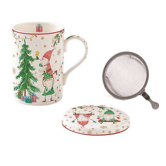 Kubek 350 ml z pokrywką i metalowym zaparzaczem, "READY FOR CHRISTMAS", porcelana - Nuova R2S