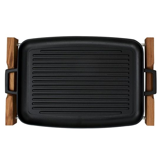 Grill, cast iron, 31 x 42 cm, with wooden stand - LAVA