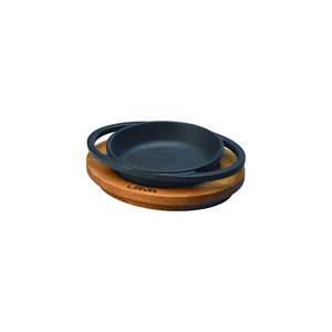 Cast iron dish, 12 cm, with wooden support - LAVA brand