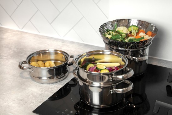 Set of multi-tiered stainless steel cooking pots for steam cooking - by Kitchen Craft