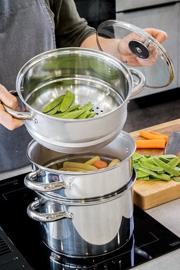 Set of multi-tiered stainless steel cooking pots for steam cooking - by Kitchen Craft