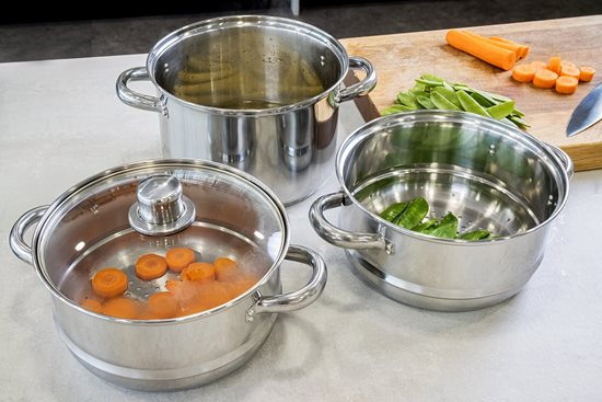 Set of multi-tiered stainless steel cooking pots for steam cooking - by Kitchen Craft