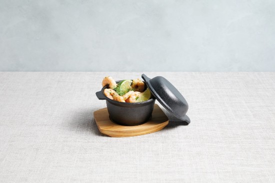 Mini - saucepan made from cast iron, 14 x 12 cm, with wooden support - by Kitchen Craft