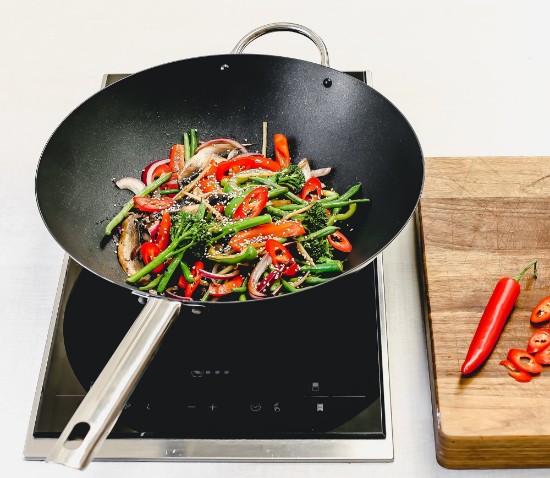 Wok pan, azzar tal-karbonju, 35.5 cm - Kitchen Craft